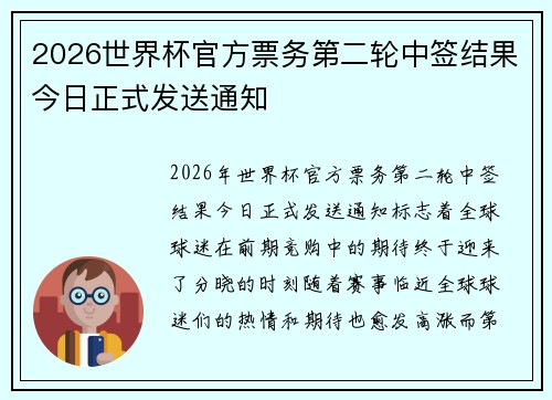 2026世界杯官方票务第二轮中签结果今日正式发送通知